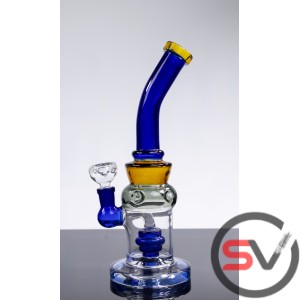 CURVED NECK TINTED HANDLE GLASS WATER PIPE 10inch